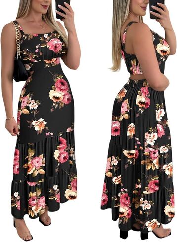 CHICME Summer Dresses for Women 2025 Sleeveless Casual Boho Maxi Dress Square Neck Cut Out Floral A Line Dress in Saudi Arabia