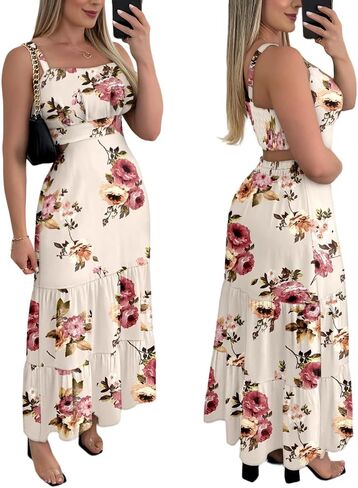 CHICME Summer Dresses for Women 2025 Sleeveless Casual Boho Maxi Dress Square Neck Cut Out Floral A Line Dress in Saudi Arabia