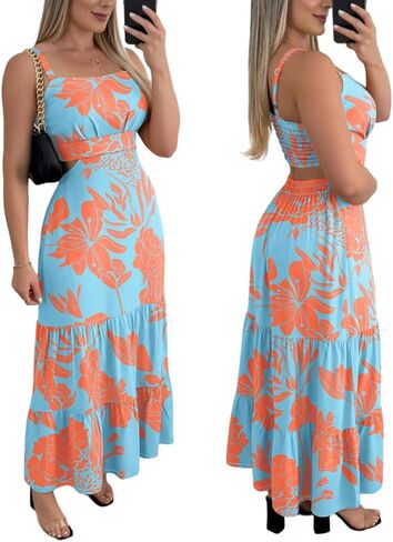 CHICME Summer Dresses for Women 2025 Sleeveless Casual Boho Maxi Dress Square Neck Cut Out Floral A Line Dress in Saudi Arabia