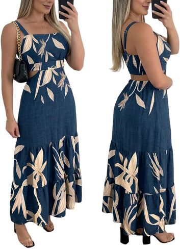CHICME Summer Dresses for Women 2025 Sleeveless Casual Boho Maxi Dress Square Neck Cut Out Floral A Line Dress in Saudi Arabia