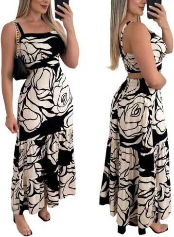 CHICME Summer Dresses for Women 2025 Sleeveless Casual Boho Maxi Dress Square Neck Cut Out Floral A Line Dress in Kuwait