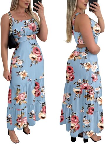 CHICME Summer Dresses for Women 2025 Sleeveless Casual Boho Maxi Dress Square Neck Cut Out Floral A Line Dress in Saudi Arabia