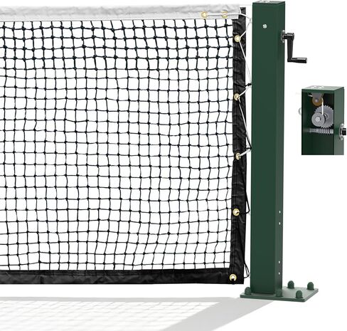 أعمدة شبكية للتنس مثبتة على السطح مع شبكة تنس مزدوجة الطبقة شديدة التحمل، أعمدة من سبائك الألومنيوم مربعة مقاس 4 بوصات، تصميم ملفاف مدمج فريد من نوعه، متوافق مع ITF، قوي ومتين in Kuwait