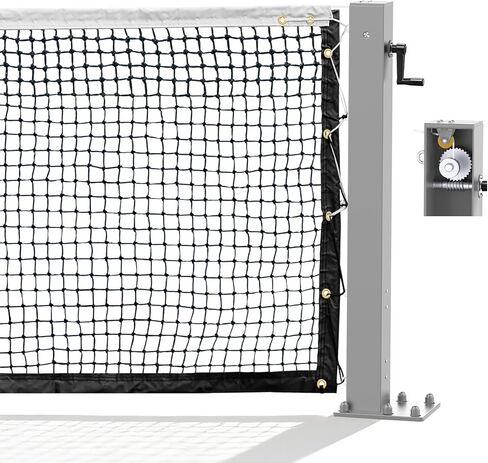 Surface Mount Tennis Net Posts with Heavy Duty Double-Layer Tennis Net, 4'' Square Aluminum Alloy Posts, Unique Built-in Winder Design, ITF Compliant, Sturdy and Durable in Saudi Arabia