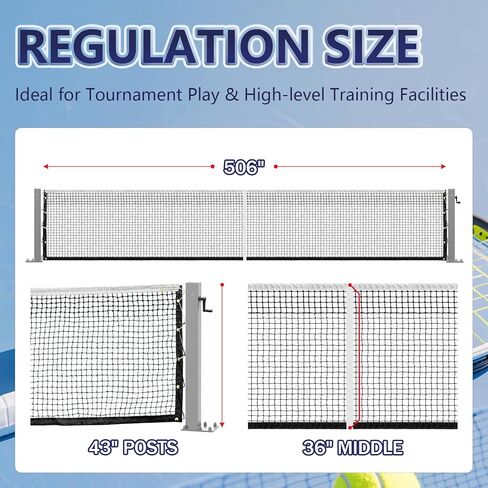Surface Mount Tennis Net Posts with Heavy Duty Double-Layer Tennis Net, 4'' Square Aluminum Alloy Posts, Unique Built-in Winder Design, ITF Compliant, Sturdy and Durable in Saudi Arabia