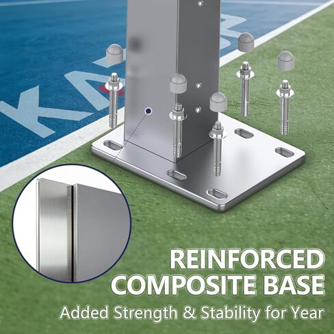 Surface Mount Tennis Net Posts with Heavy Duty Double-Layer Tennis Net, 4'' Square Aluminum Alloy Posts, Unique Built-in Winder Design, ITF Compliant, Sturdy and Durable in Saudi Arabia