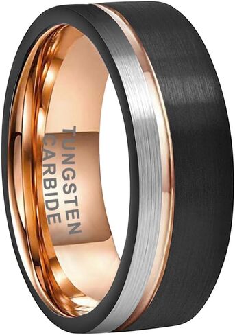 TUTISS 8mm Two Colors Plated Tungsten Rings for Men Women Fashion Engagement Wedding Bands Brushed Finish Offset Line Comfort Fit in Kuwait