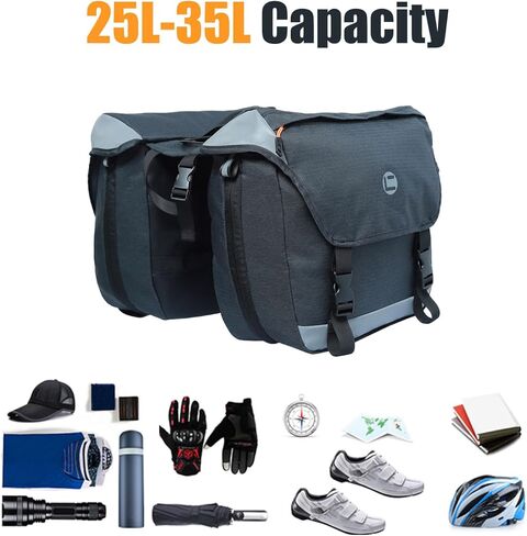 HOMPER حقيبة الدراجة Panniers 35L دراجة سرج حقيبة للرف الخلفي تخزين حقائب ركوب الدراجات الجبلية، حقيبة جذع الدراجة مع Panniers حقيبة تخزين الدراجة للركاب البقالة التسوق السفر الناقل، أسود in Kuwait