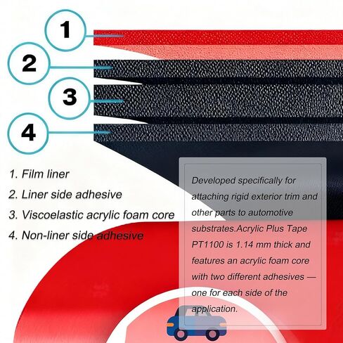 3M Acrylic Plus Tape for Automotive Made of 3M PT1100 0.2"×10Ft Double Sided Tape Heavy Duty for Moldings Claddings Panels Pads and bonding to Automotive Trim in Kuwait