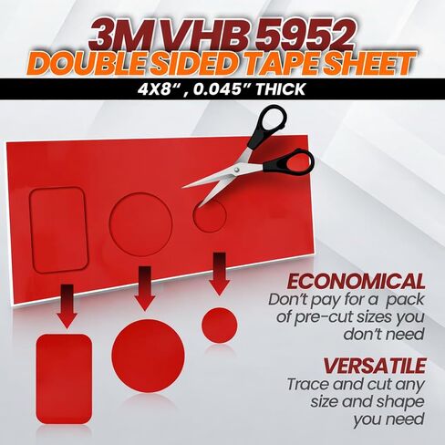 VHB (4"x8") Double Sided Adhesive Sheet Tape, Heavy-Duty Mounting Tape for Car Dashboard Electronics and Household, VHB 5952 Foam Tape, Double-Sided Adhesive Pads (Value Pack of 2 Sheets) in Kuwait