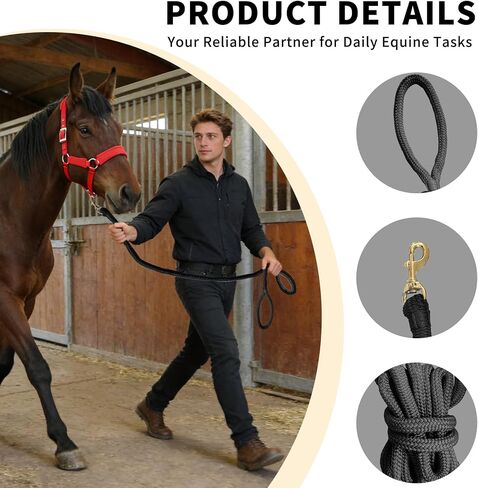 All-Purpose Nylon Horse Lead Rope | Lightweight and Soft Lead Rope | Double Braided |(Black, 10') in Saudi Arabia