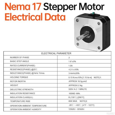 5Pack Nema 17 Stepper Motor 2 Phase 1.8‌°‌ 0.13Nm(18.41oz·in) High Torque Bipolar 21mm 1.0A 4.2Ω 4-Wire Shaft 24mm φ5mm 42 Stepper Motor Cable 1M for 3D Printer DIY Robot CNC Machine in Kuwait