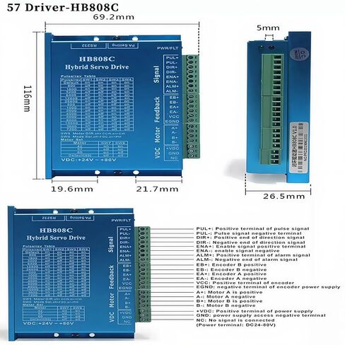 Nema 23 57mm مجموعة محرك متدرج بحلقة مغلقة DSP Easy Servo 3 Nm / 428 oz.in 1000 Line Encoder Step Motor 8mm Shaft 4.2A 1000rpm، 24-80V DC Steping Driver، 1 محور CNC DC Motor Kit in Kuwait