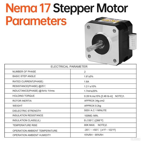 Nema 17 Stepper Motor 1.8‌°‌ 2 Phase High Torque 0.28Nm(39.65oz·in) Bipolar 42x28mm 1.6A 1.2Ω 4-Wire Shaft 24mm φ5mm 42 Stepper Motor Cable 1M for 3D Printer DIY Robot CNC Machine in Kuwait