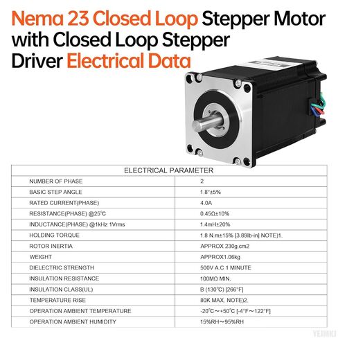 Nema 23 Closed Loop Stepper Motor with Integrated Closed Loop Stepper Driver 1.8‌°‌ 2 Phase 1.8Nm(254.9oz·in) High Torque Bipolar 0.45Ω 4.0A 94mm Cable 0.3M for CNC Mill Lathe in Kuwait