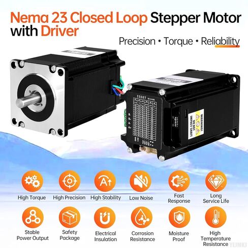 Nema 23 Closed Loop Stepper Motor with Integrated Closed Loop Stepper Driver 1.8‌°‌ 2 Phase 1.8Nm(254.9oz·in) High Torque Bipolar 0.45Ω 4.0A 94mm Cable 0.3M for CNC Mill Lathe in Kuwait
