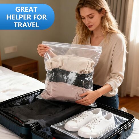 8 عبوات من أكياس تخزين بلاستيكية كبيرة، حجم كبير 3 جالون، 40.64 سم × 45.72 سم، حقيبة كبيرة بسحاب شفاف للملابس، والسفر، والحركة، وحقائب كبيرة بسحاب مع قفل قابل لإعادة الإغلاق، بسمك 2 مل in Kuwait