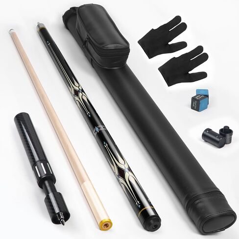 lotmusic Premium Pool Stick with Carbon Fiber Telescopic Cue Stick Extension,58'' Professional Pool Cue Stick Set with Black Leather Carry Bag & Billiards Accessories. in Kuwait