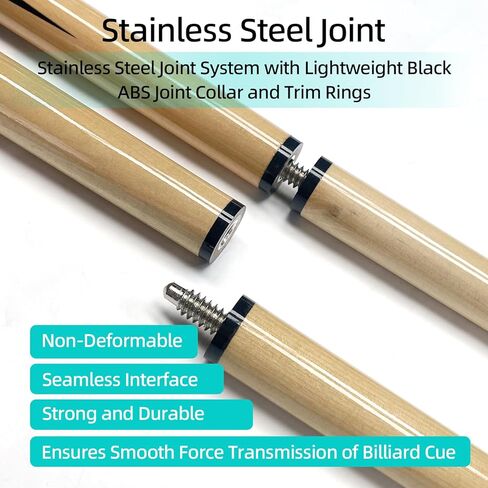 Stainless Steel Joint Billiard Cue - 13mm Leather Tip, Non-Slip Grip | Lossless Force Transmission Pool Cue for Pool Sticks for Beginners, Adults, Home & Bar 2-Piece Design Rod Weight 19Oz in Saudi Arabia