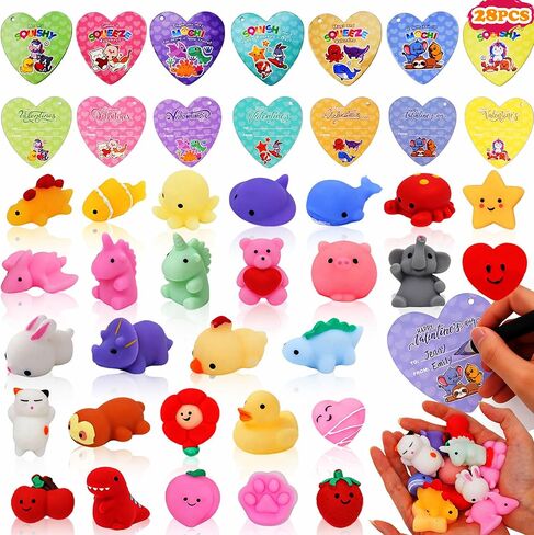 28 حزمة بطاقات هدايا يوم عيد الحب مع Kawaii Mochi Squishy لضغط من أجل الأطفال في مدرسة فالنتين فالنتين تبادل بطاقات الحفلات ، وتخفيف الإجهاد Toy Toy in Kuwait
