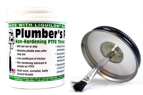 Plumber’s Pal Non-Hardening PTFE Thread Sealant Paste – Seals Worn Metal & Plastic Pipe Threads, High Temp & High Pressure (10,000 PSI), 5oz Brush Top Can, Made in USA in Kuwait