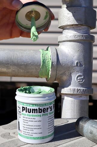 Plumber’s Pal Non-Hardening PTFE Thread Sealant Paste – Seals Worn Metal & Plastic Pipe Threads, High Temp & High Pressure (10,000 PSI), 5oz Brush Top Can, Made in USA in Kuwait