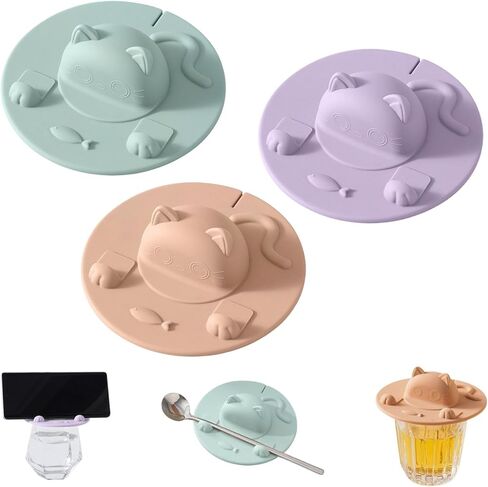3PCS Silicone Cup Covers, Cat-Designed Cup Cover with Silicone Tea Bag Holder Mug Lid, Tea Mug Topper, for Coffee Milk Tea in Saudi Arabia