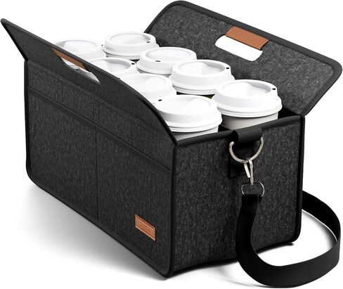 حامل مشروبات فلوكسينارا 6 أكواب قابلة لإعادة الاستخدام مع مقبض وحزام كتف قابل للتعديل، حامل مشروبات للسيارة، حقيبة حامل مشروبات متعددة الأكواب للتوصيل والسفر والنزهات (أسود) in Kuwait