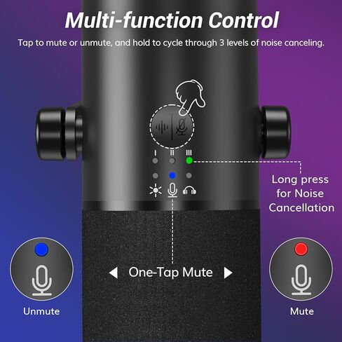 ميكروفون الألعاب الديناميكي TONOR، بث ميكروفون XLR/USB، إلغاء الضوضاء AI، RGB يمكن التحكم فيه، كتم الصوت، مقبس سماعة رأس 3.5 مم، التحكم في مستوى الصوت، ميكروفونو مع ذراع بوم، أسود، TD510 AIR S H+ in Kuwait
