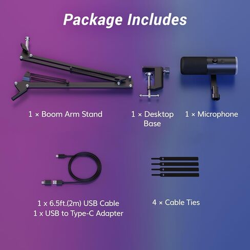 ميكروفون الألعاب الديناميكي TONOR، بث ميكروفون XLR/USB، إلغاء الضوضاء AI، RGB يمكن التحكم فيه، كتم الصوت، مقبس سماعة رأس 3.5 مم، التحكم في مستوى الصوت، ميكروفونو مع ذراع بوم، أسود، TD510 AIR S H+ in Kuwait