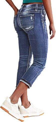 Flamingals Women's Denim Capri Jeans for Women Mid Rise Skinny Capri Pants in Saudi Arabia