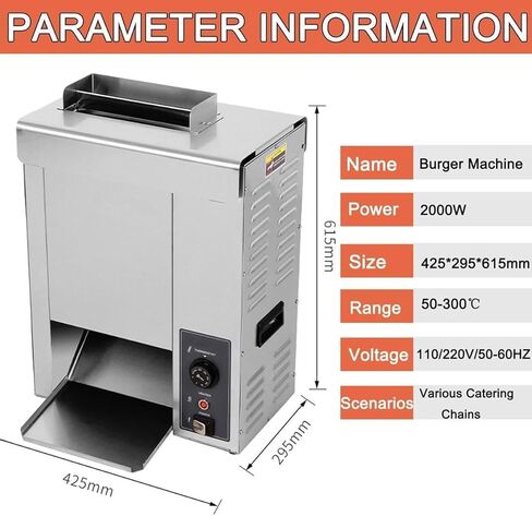 Commercial Burger Buns Toaster,Electric Vertical Burger Baking Machine,1400PCS/H,50-300℃ Adjustable,Automatic Conveyor Toaster,2000w in Kuwait