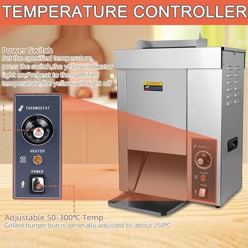 Commercial Burger Buns Toaster,Electric Vertical Burger Baking Machine,1400PCS/H,50-300℃ Adjustable,Automatic Conveyor Toaster,2000w in Kuwait