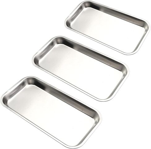 3PCS Stainless Steel Trays 8.6 Inch Silver Lab Instrument Tool Pallet Instrument Panels for Dining Table Bathroom Vanities Countertops in Saudi Arabia