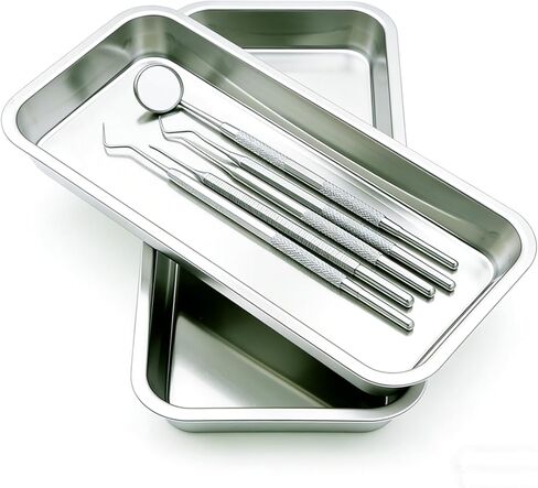 2 Pack Professional Medical Surgical Tray Flat Type Stainless Steel Dental Trays Thickening Lab Instrument Supplies Tools Tray for Dental Piercing Lab Instrument Kitchen Pet Tools(9 * 4.6 * 0.8) in in Kuwait
