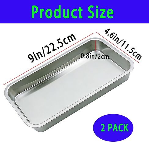 2 Pack Professional Medical Surgical Tray Flat Type Stainless Steel Dental Trays Thickening Lab Instrument Supplies Tools Tray for Dental Piercing Lab Instrument Kitchen Pet Tools(9 * 4.6 * 0.8) in in Kuwait