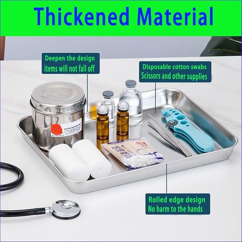2 Pack Professional Medical Surgical Tray Flat Type Stainless Steel Dental Trays Thickening Lab Instrument Supplies Tools Tray for Dental Piercing Lab Instrument Kitchen Pet Tools(9 * 4.6 * 0.8) in in Kuwait