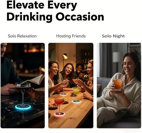 2026 New Smart Coaster 2.0، ميزات التطبيق المحمولة، سهلة التنظيف والحمل، تصميم تخزين صغير، مناسب للحانات/النوادي/الاستخدام المنزلي (أسود*2) in Kuwait