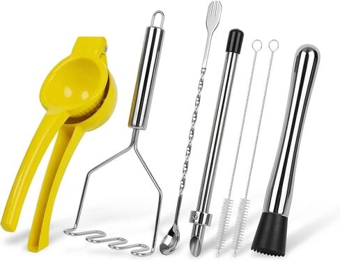 7-Piece Lemonade Stand Supplies Kit – Includes Straw Hole Puncher for Plastic Cups, Handheld Lemon Juicer, Fruit Muddler & Wire Masher in Kuwait
