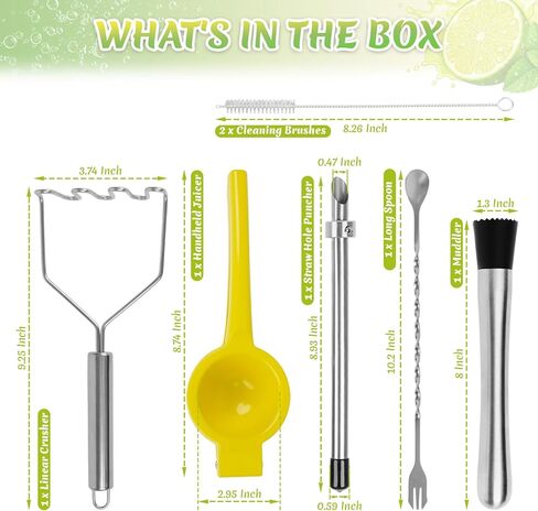 7-Piece Lemonade Stand Supplies Kit – Includes Straw Hole Puncher for Plastic Cups, Handheld Lemon Juicer, Fruit Muddler & Wire Masher in Kuwait