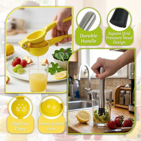7-Piece Lemonade Stand Supplies Kit – Includes Straw Hole Puncher for Plastic Cups, Handheld Lemon Juicer, Fruit Muddler & Wire Masher in Kuwait