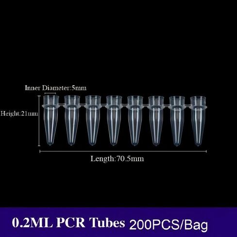 أنابيب PCR - جدار رقيق PCR 0.2 مل مع غطاء مسطح، شريط مكون من 8 أنابيب، خالي من DNase/RNase، حزمة مكونة من 200 قطعة (يشمل الغطاء) in Kuwait
