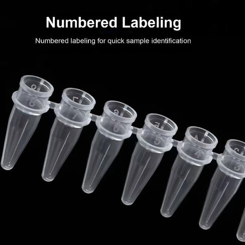 أنابيب PCR - جدار رقيق PCR 0.2 مل مع غطاء مسطح، شريط مكون من 8 أنابيب، خالي من DNase/RNase، حزمة مكونة من 200 قطعة (يشمل الغطاء) in Kuwait