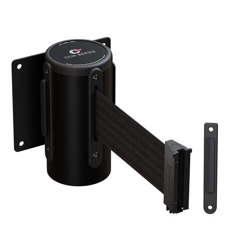 Crowd Control Warehouse - CCW Series WMB-120 Fixed Wall Mount Retractable Belt Barrier - 11 Foot, Black Belt with Black Steel Case, Crowd Control Barriers in Saudi Arabia
