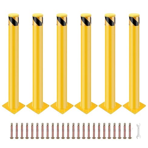 Safety Bollard, ExploreHorizon 6 Packs 48 Inch Height Bollard Post, 4.5 Inch Diameter, Yellow Safety Steel Bollard Post, with 24 Anchor Bolts, for Traffic Control, Driveway Barrier, Parking Pole in Saudi Arabia