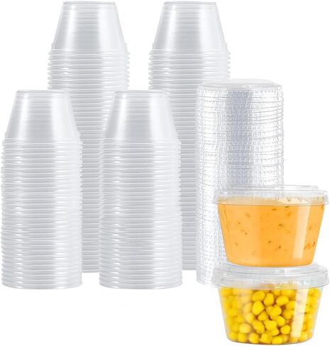 100 قطعة من أكواب البلاستيك مع أغطية، حاويات شفافة للاستعمال مرة واحدة لتتبيل السلطة لتحضير الوجبات الخفيفة، أكواب صغيرة مضادة للتسرب من الجيلي وأكواب صلصة غمس التوابل in Kuwait