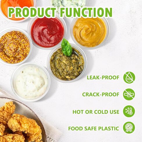 100 قطعة من أكواب البلاستيك مع أغطية، حاويات شفافة للاستعمال مرة واحدة لتتبيل السلطة لتحضير الوجبات الخفيفة، أكواب صغيرة مضادة للتسرب من الجيلي وأكواب صلصة غمس التوابل in Kuwait