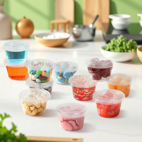 100 قطعة من أكواب البلاستيك مع أغطية، حاويات شفافة للاستعمال مرة واحدة لتتبيل السلطة لتحضير الوجبات الخفيفة، أكواب صغيرة مضادة للتسرب من الجيلي وأكواب صلصة غمس التوابل in Kuwait