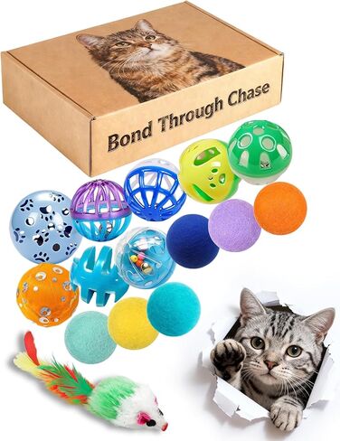 مجموعة لعبة Cat - 15 قطعة بما في ذلك 8 كرات جلجل ، وفأرة واحدة ، و 6 كرات غامضة ناعمة للمتعة ، والتمرين ، والتفاعل مع قطتك in Kuwait