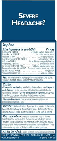 MagniLife لتخفيف الصداع النصفي، تشكيل غير معتاد، 90 قرصًا للمعالجة المثلية، دواء الصداع النصفي لحساسية الضوء والصوت، والغثيان، وعدم وضوح الرؤية والضغط، وتخفيف آلام الصداع سريع الذوبان in Kuwait